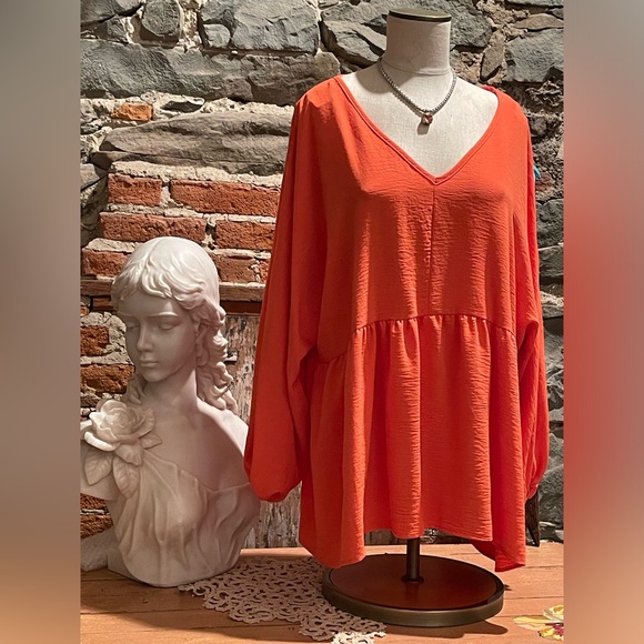 QUEEN FOR A DAY Top by ENTRO for CHIC SOUL Orange XL more like 2X UNWORN Flowy - Picture 3 of 11
